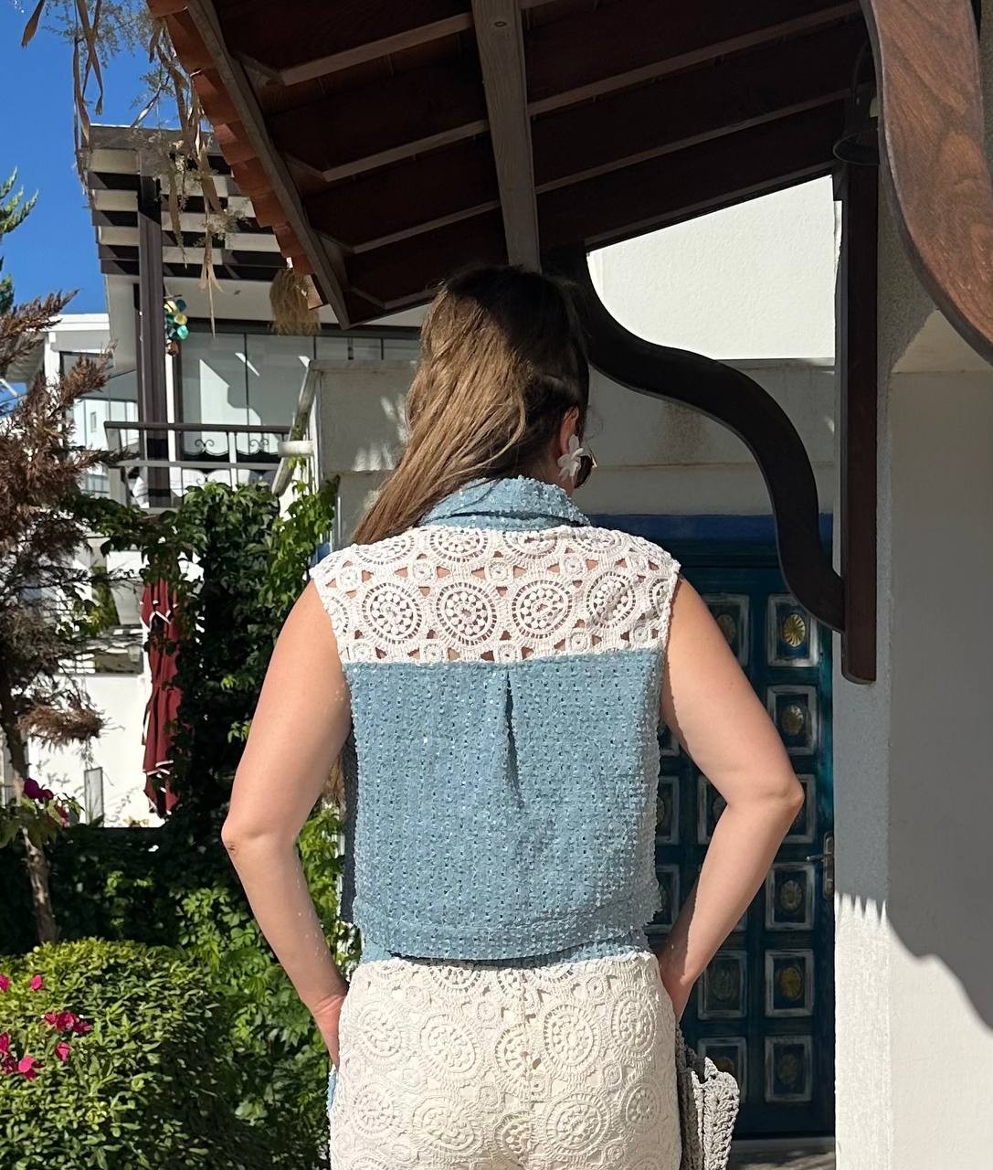 TASARIM Soft Payetli Jean Pamuk Dantelli Gömlek