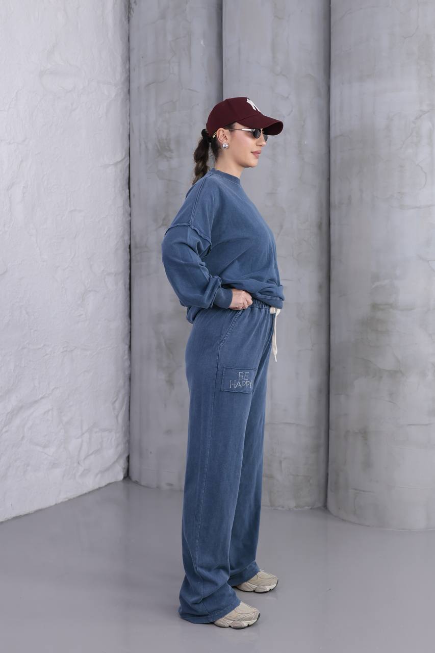 Yıkamalı Taşlı Oversize Salaş Eşofman Takımı 