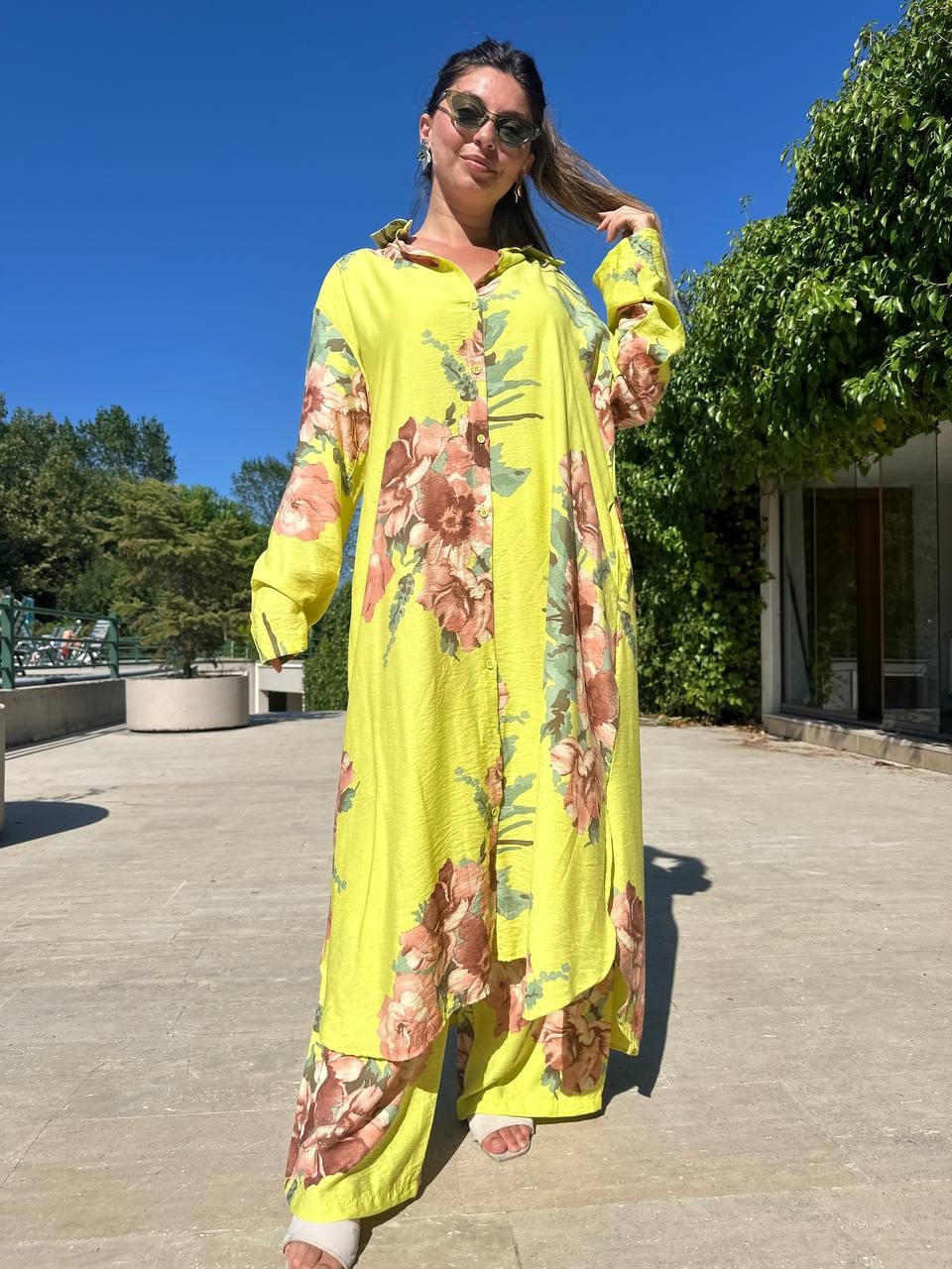 Çiçek Desenli Tunic Pantolon İkili Takım