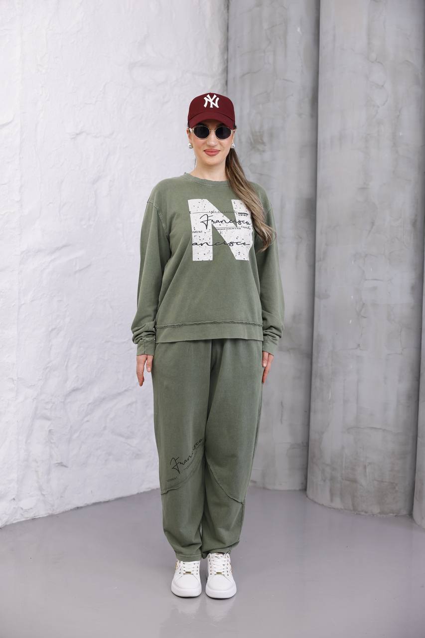 Yıkamalı Baskılı 2 İplik Eşofman Takım