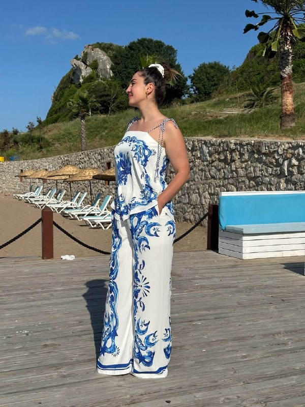 İthal Premium Desenli Bluz Pantolon Takım