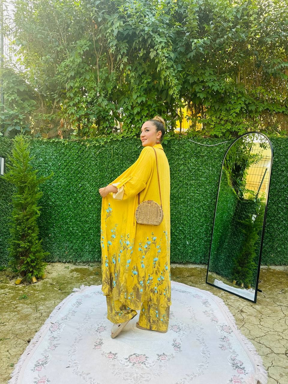 Etek Çıtır Çiçek Desenli Tunic Pantolon İkili Takım
