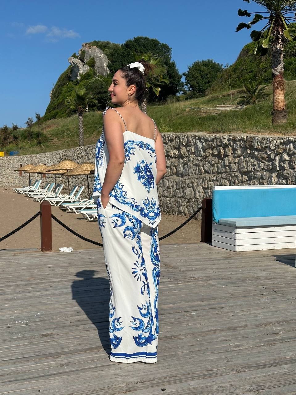 İthal Premium Desenli Bluz Pantolon Takım