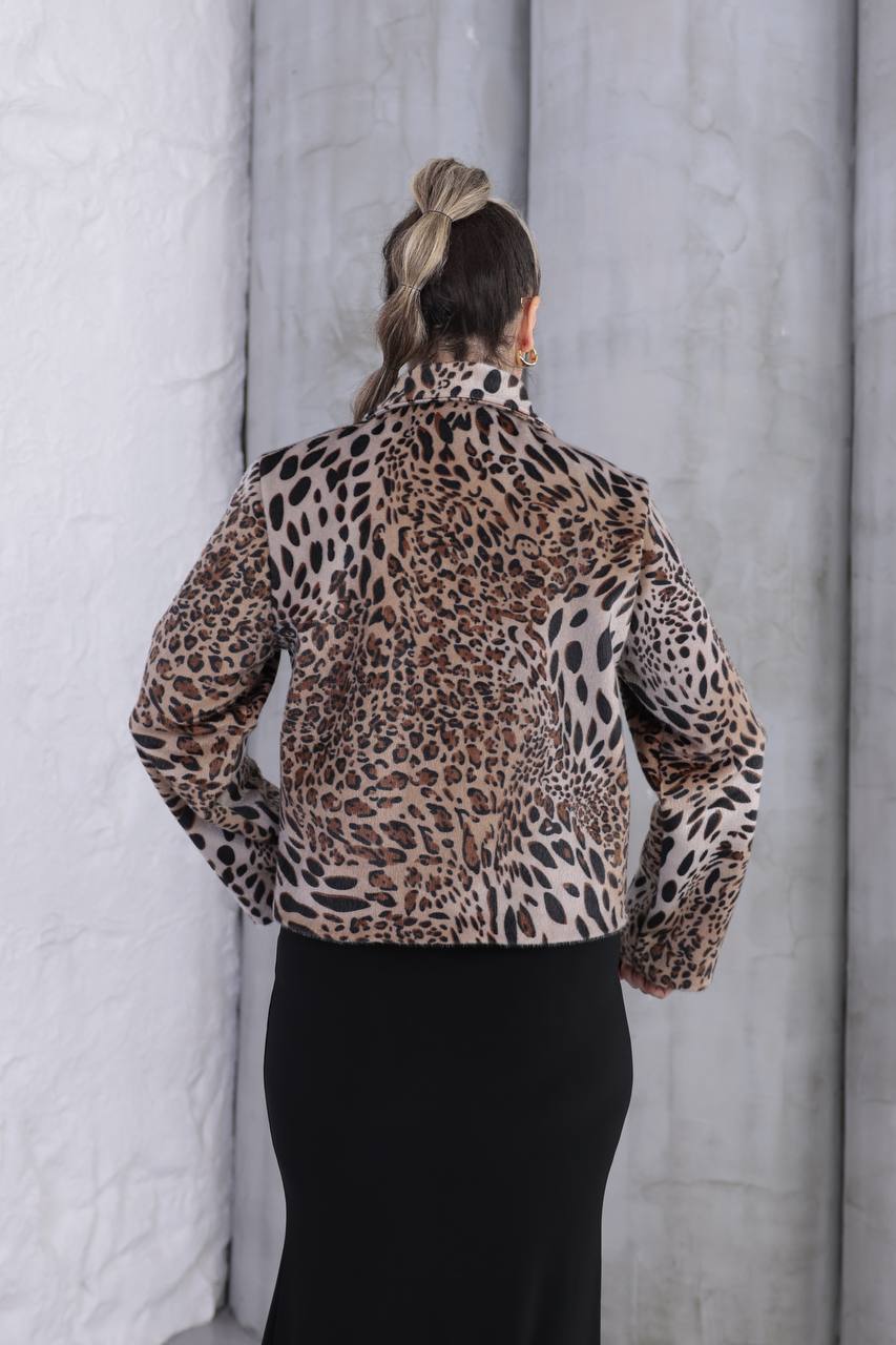 Leopar Tay Tüyü Kısa Ceket