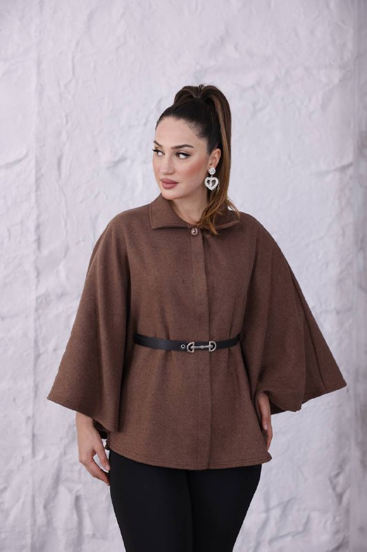 Premium Kaşe Kemerli Panço  - Kahve