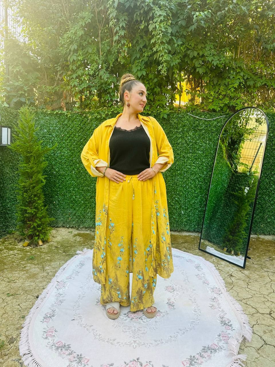 Etek Çıtır Çiçek Desenli Tunic Pantolon İkili Takım