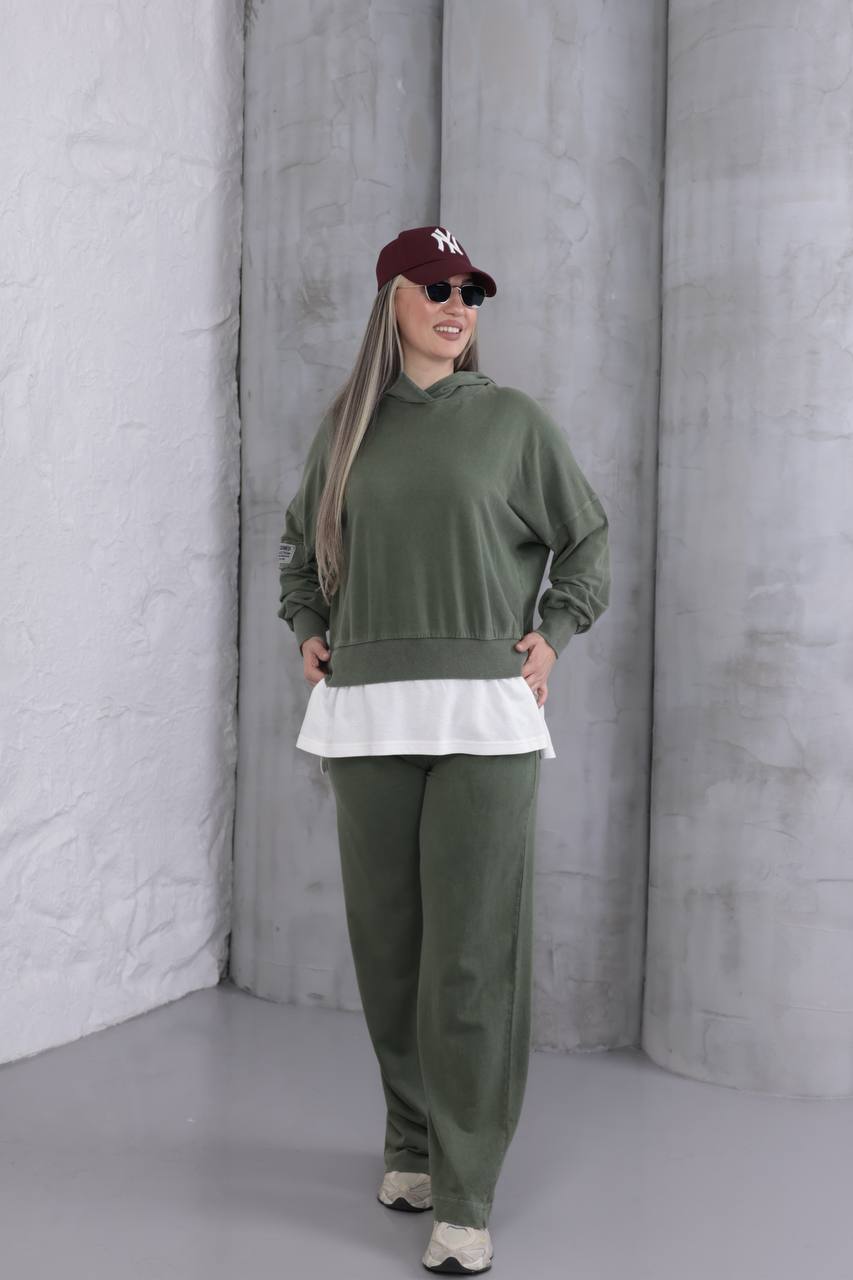 Yıkamalı 2 iplik Eşofman Takım  - haki