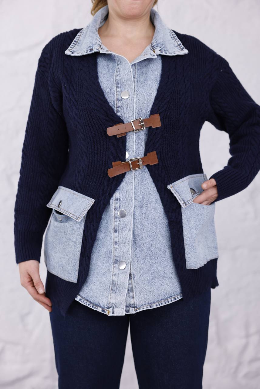 Pamuklu Tasarım Kendinden Kot Detaylı Tek Parça Hırka