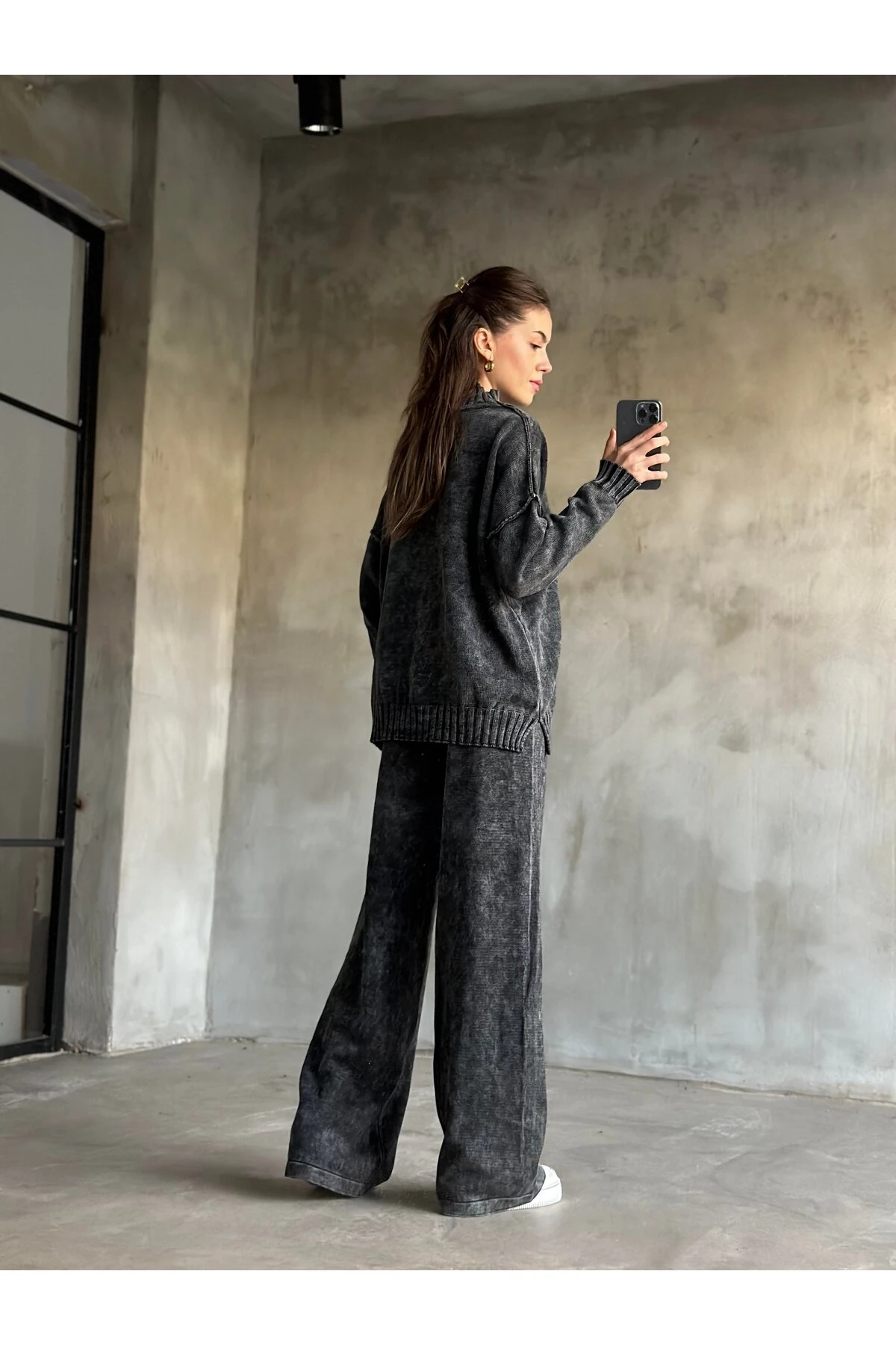 Tasarım Örme Yıkamalı Pantolon Kazak Takım