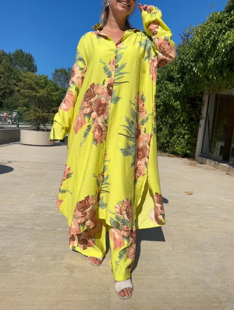 Çiçek Desenli Tunic Pantolon İkili Takım
