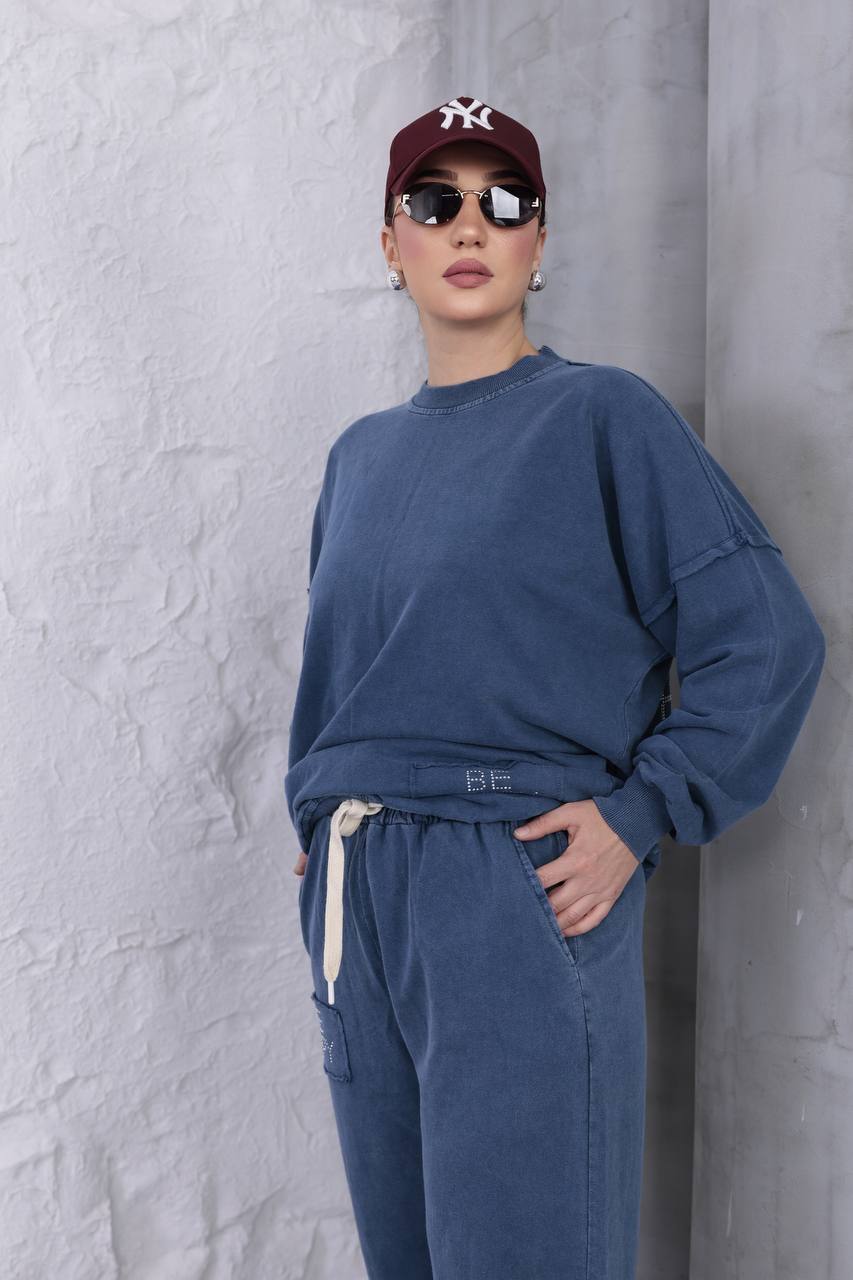 Yıkamalı Taşlı Oversize Salaş Eşofman Takımı 
