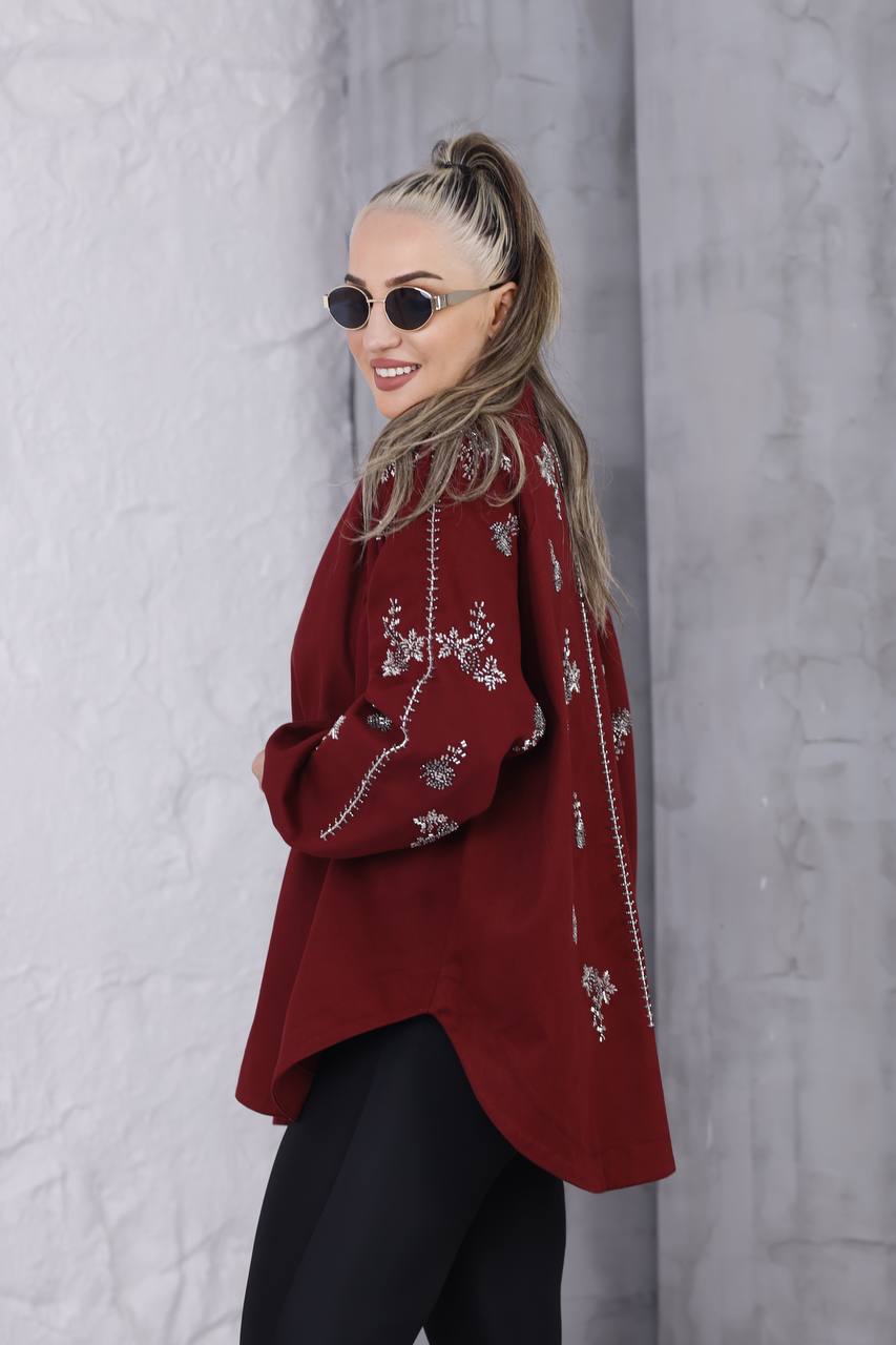 El İşi Boncuk İşlemeli Gabardin Ceket