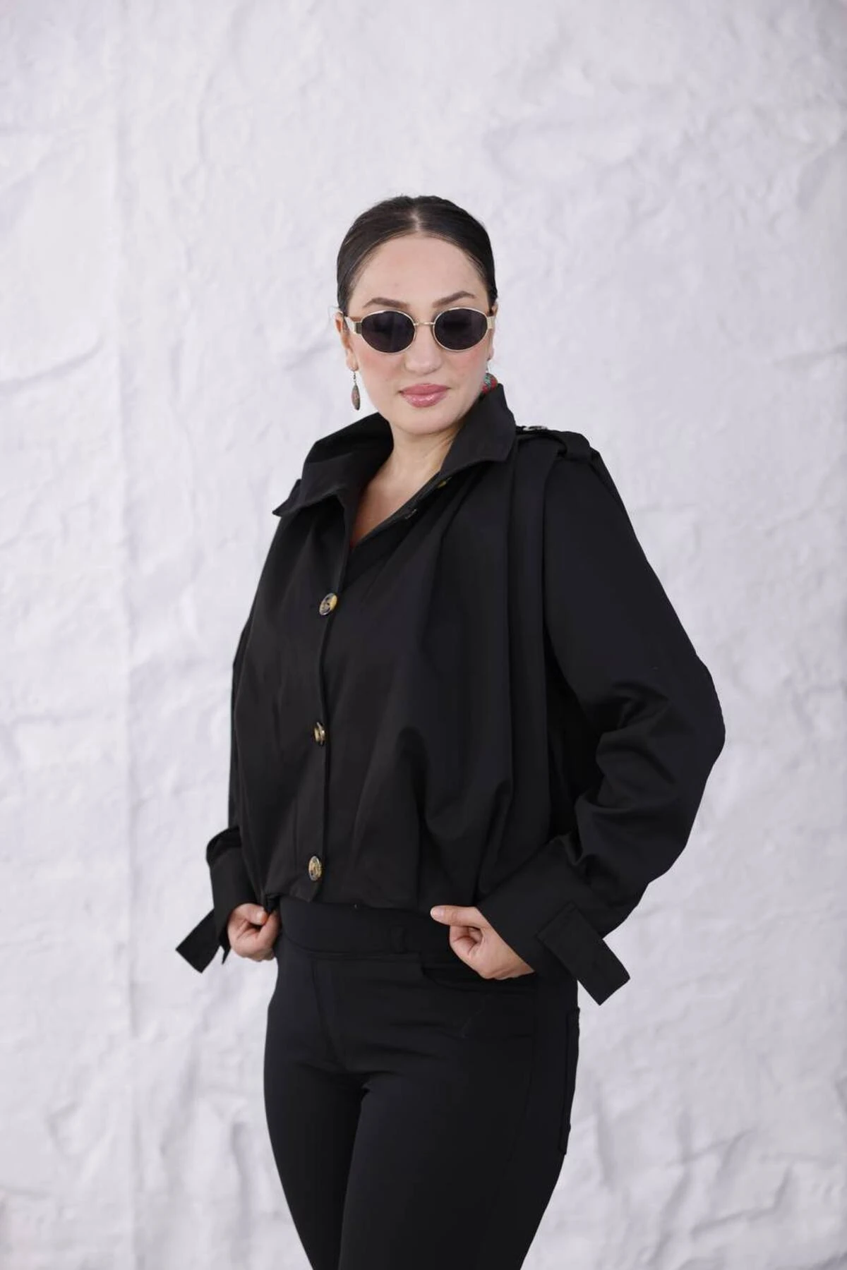 Z.R Kolları Büzgülü Vatkalı Kısa Trençkot Ceket