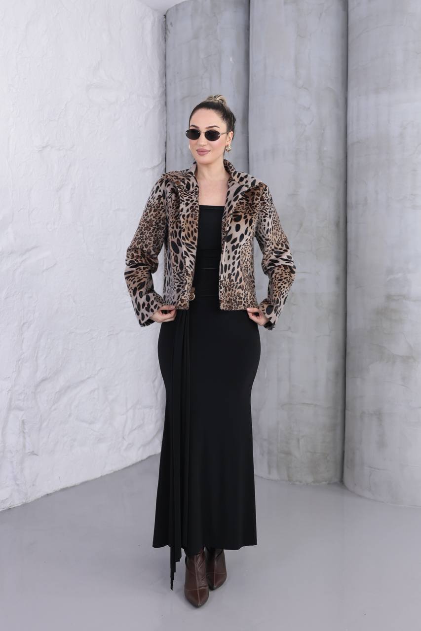Leopar Tay Tüyü Kısa Ceket