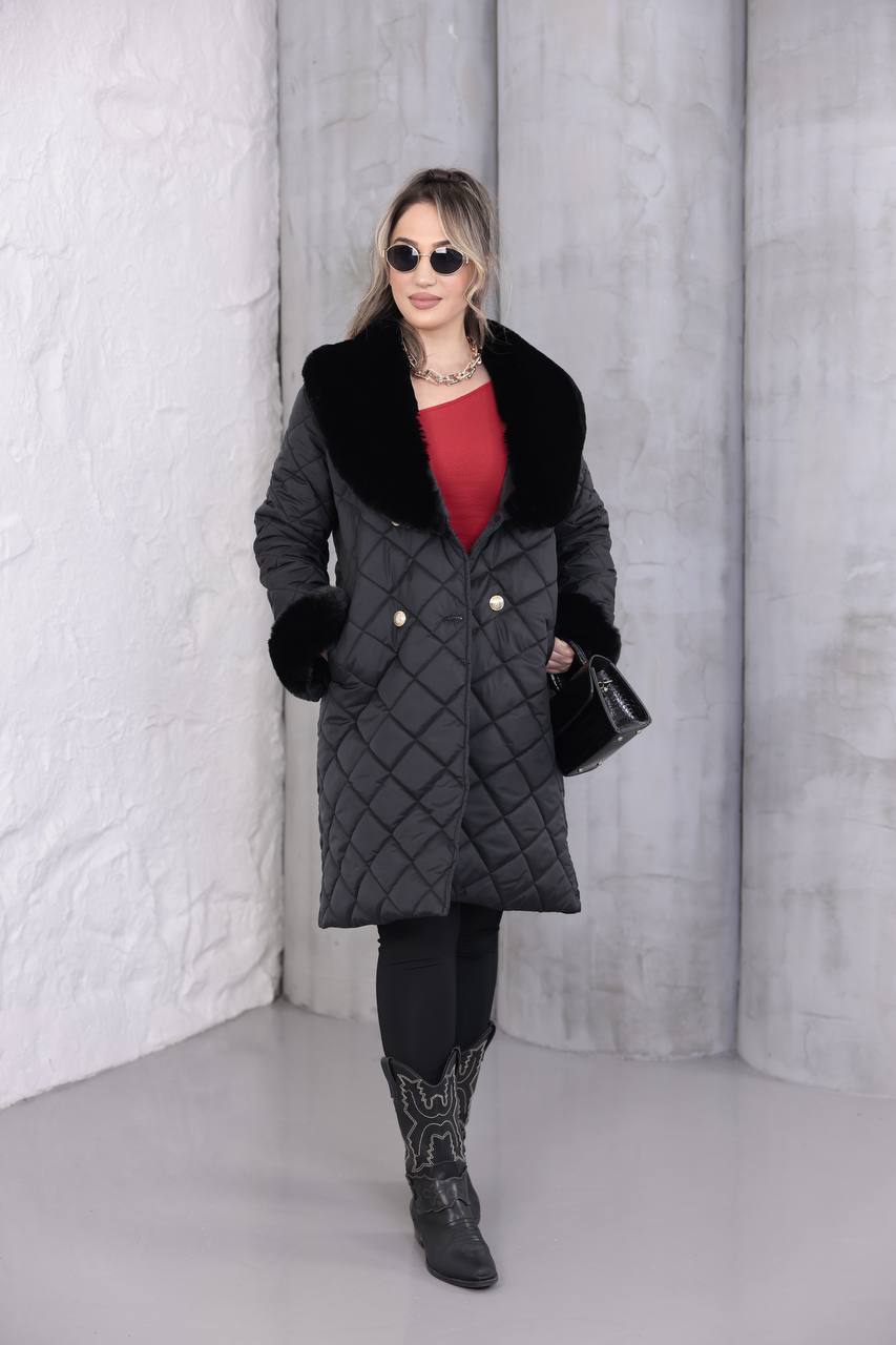 Yaka ve Kol Kürk Detaylı Kapitone Mont