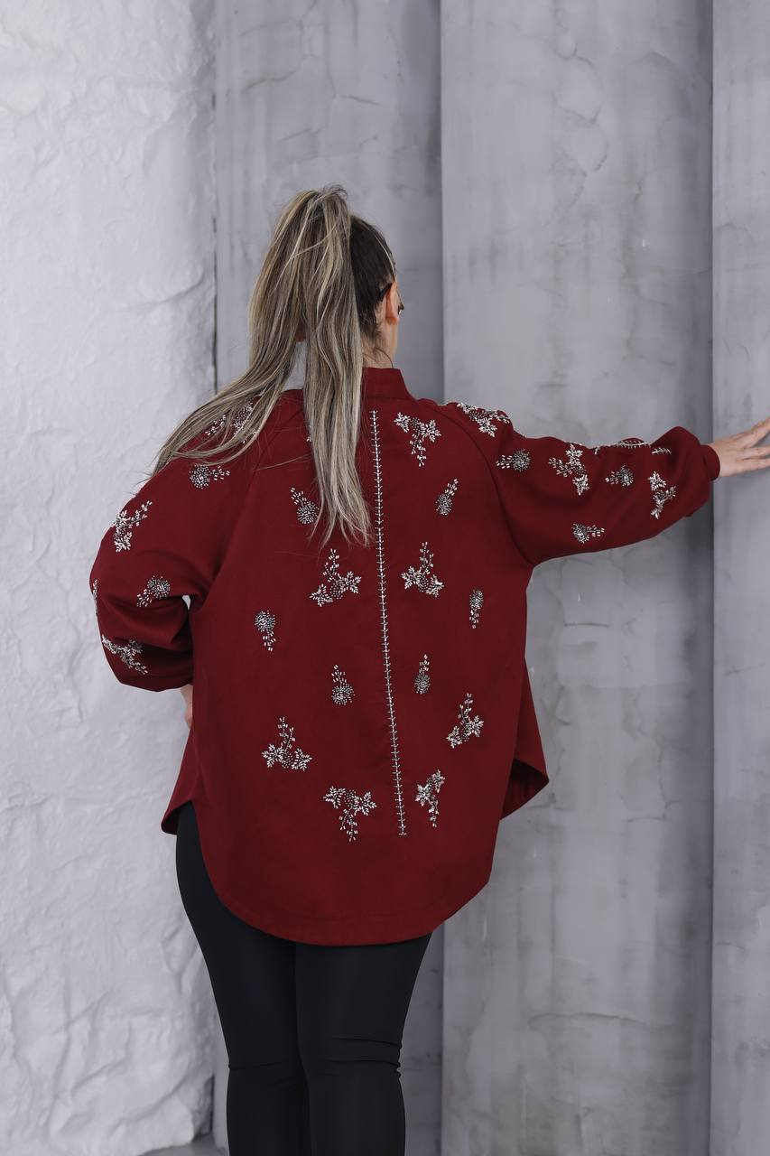 El İşi Boncuk İşlemeli Gabardin Ceket