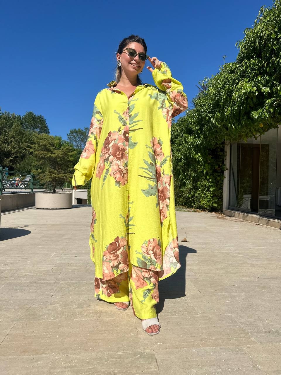 Çiçek Desenli Tunic Pantolon İkili Takım