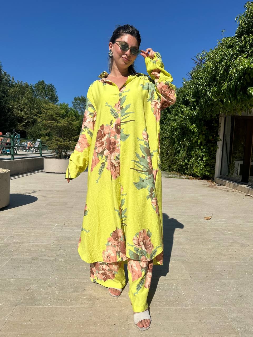 Çiçek Desenli Tunic Pantolon İkili Takım