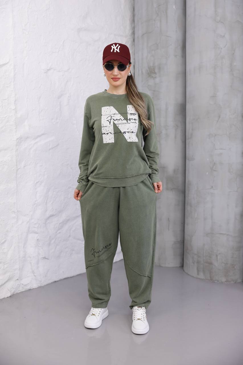 Yıkamalı Baskılı 2 İplik Eşofman Takım