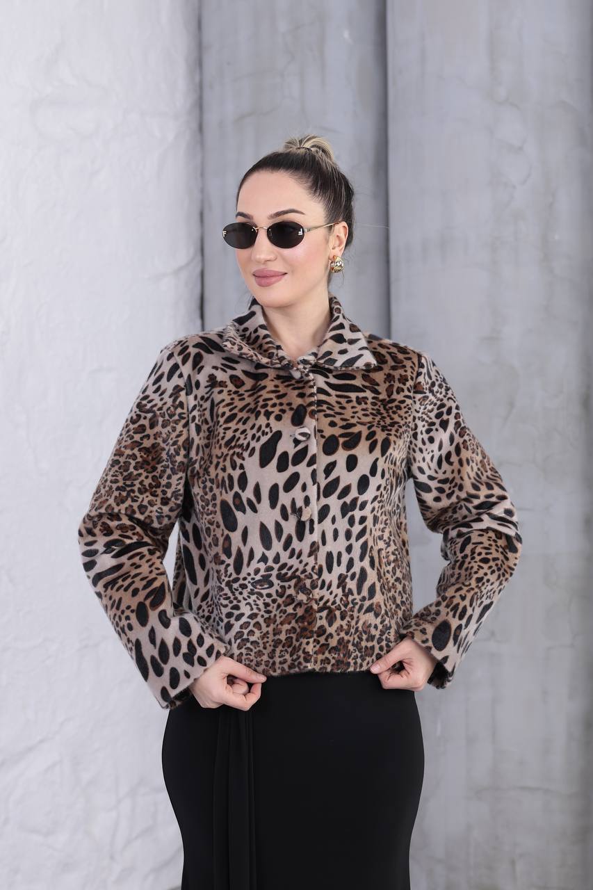 Leopar Tay Tüyü Kısa Ceket