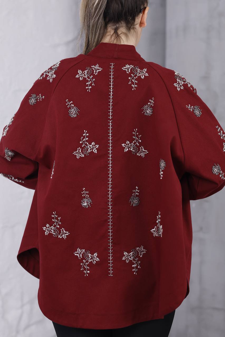 El İşi Boncuk İşlemeli Gabardin Ceket