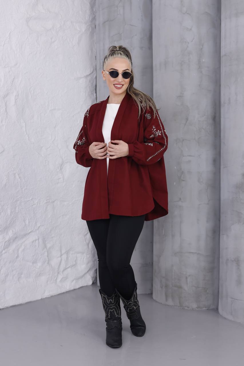 El İşi Boncuk İşlemeli Gabardin Ceket