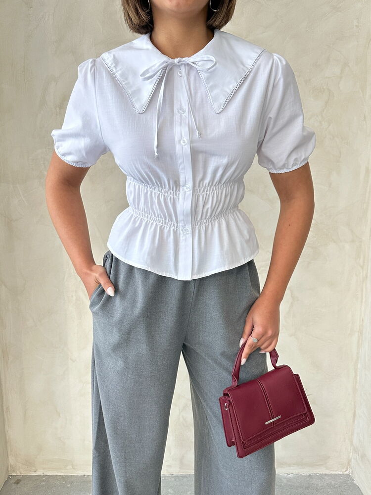 Pamuklu Bebe Yaka Detaylı Beyaz Gömlek