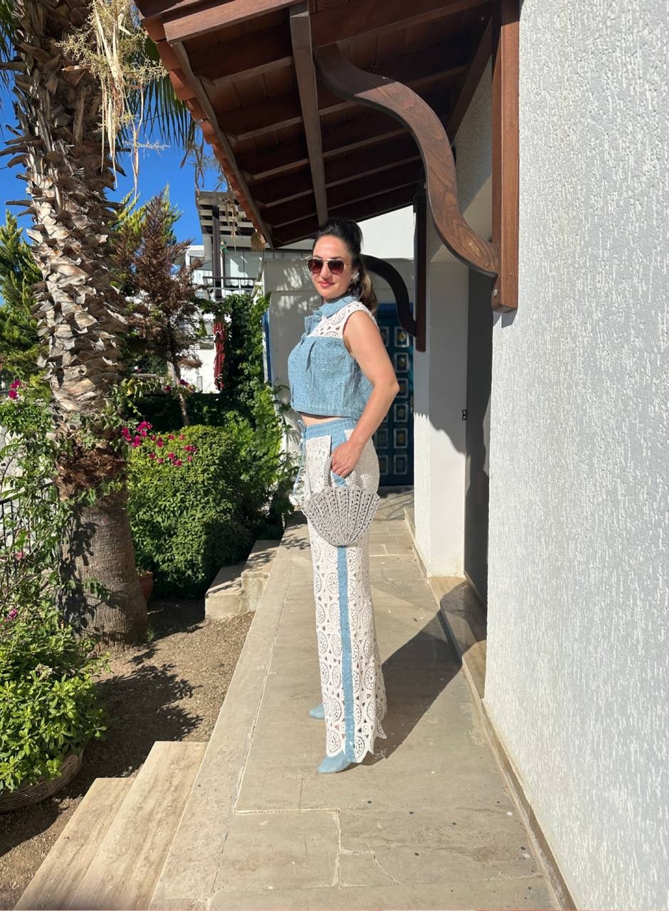 TASARIM Soft Payetli Jean Pamuk Dantelli Pantolon