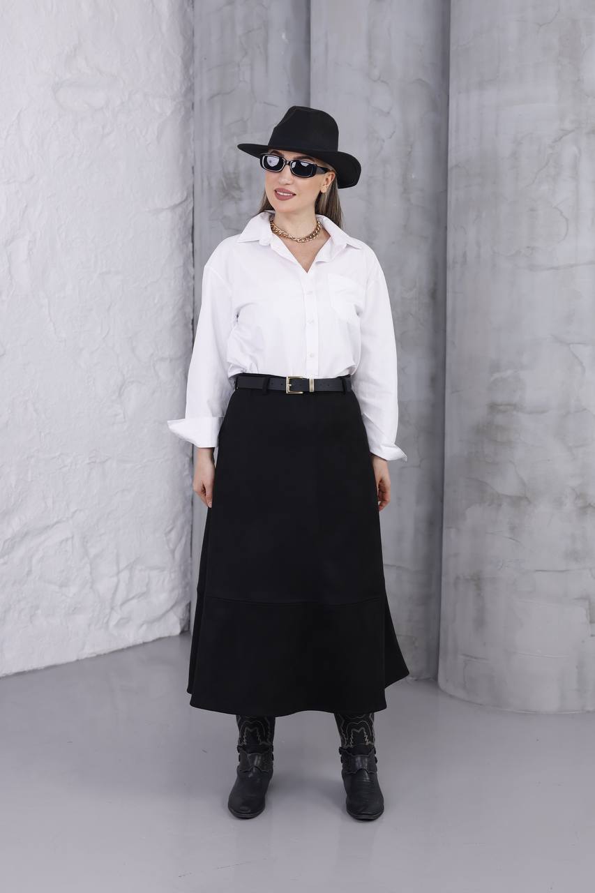 Hakiki Suet Midi Boy Etek - Siyah