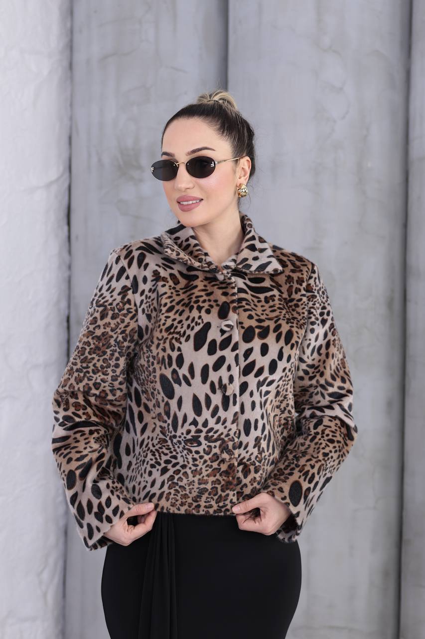 Leopar Tay Tüyü Kısa Ceket