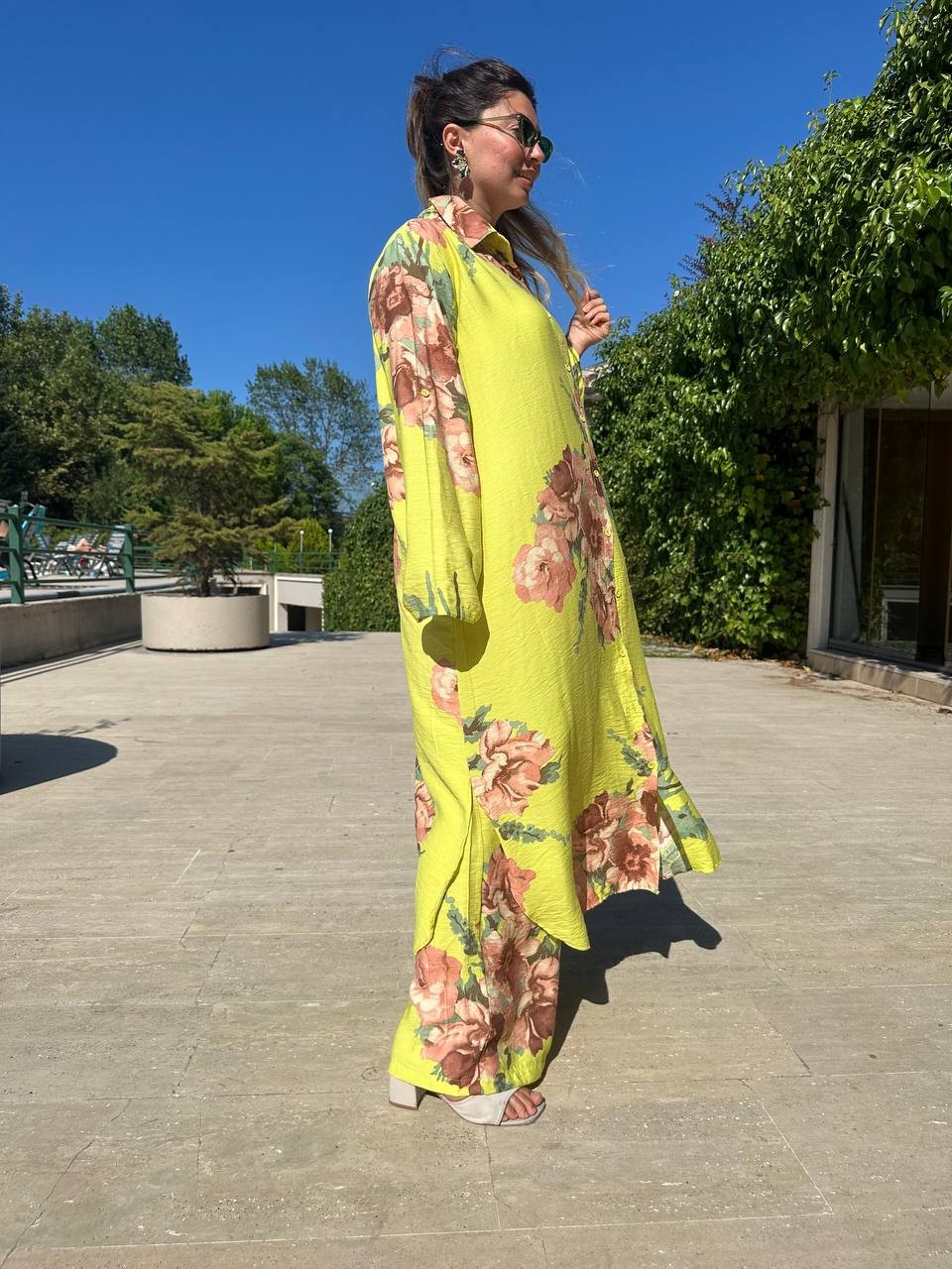 Çiçek Desenli Tunic Pantolon İkili Takım
