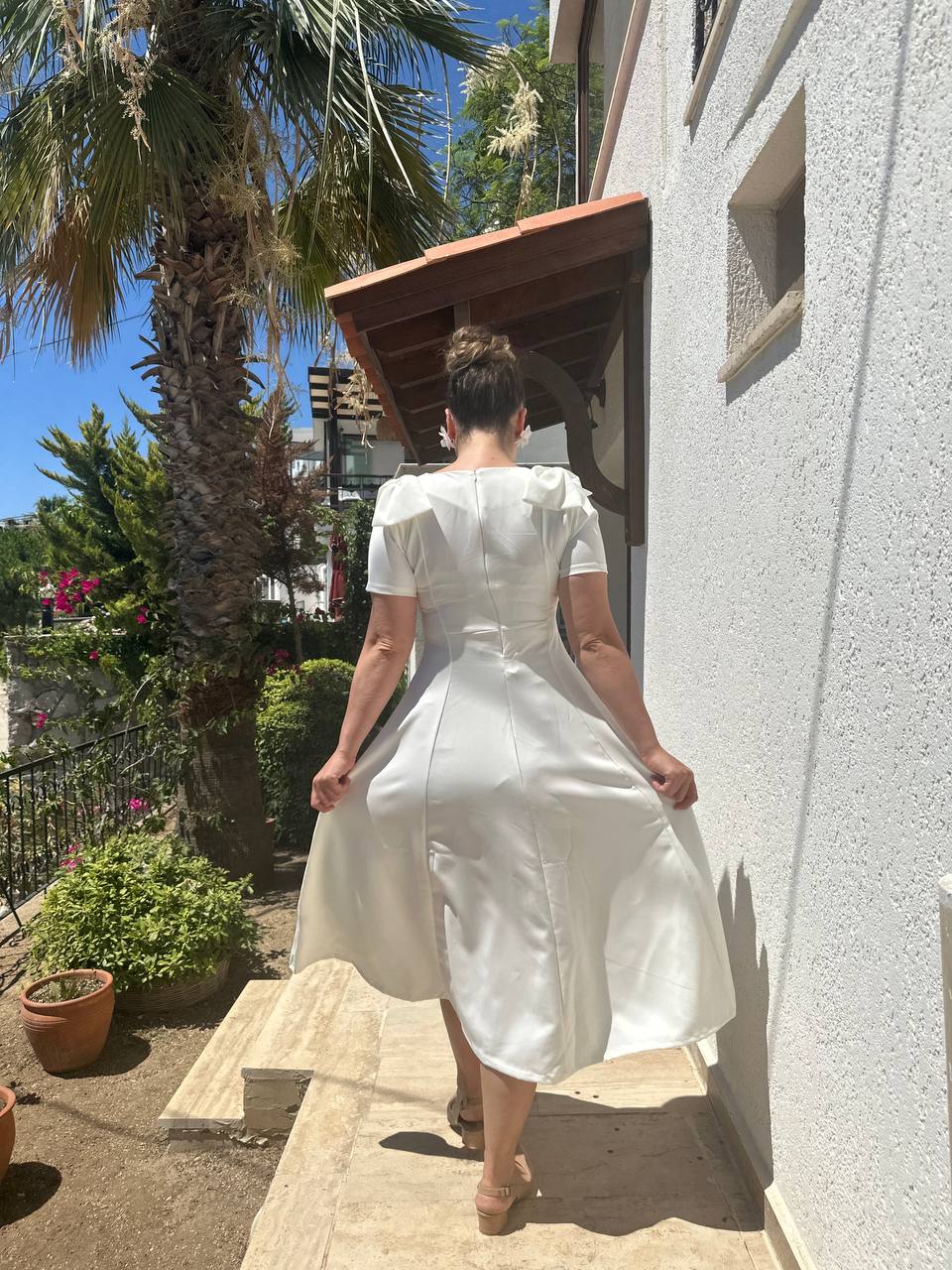 Fiyonk Kollu Anvelop Kesim Dokuma Elbise