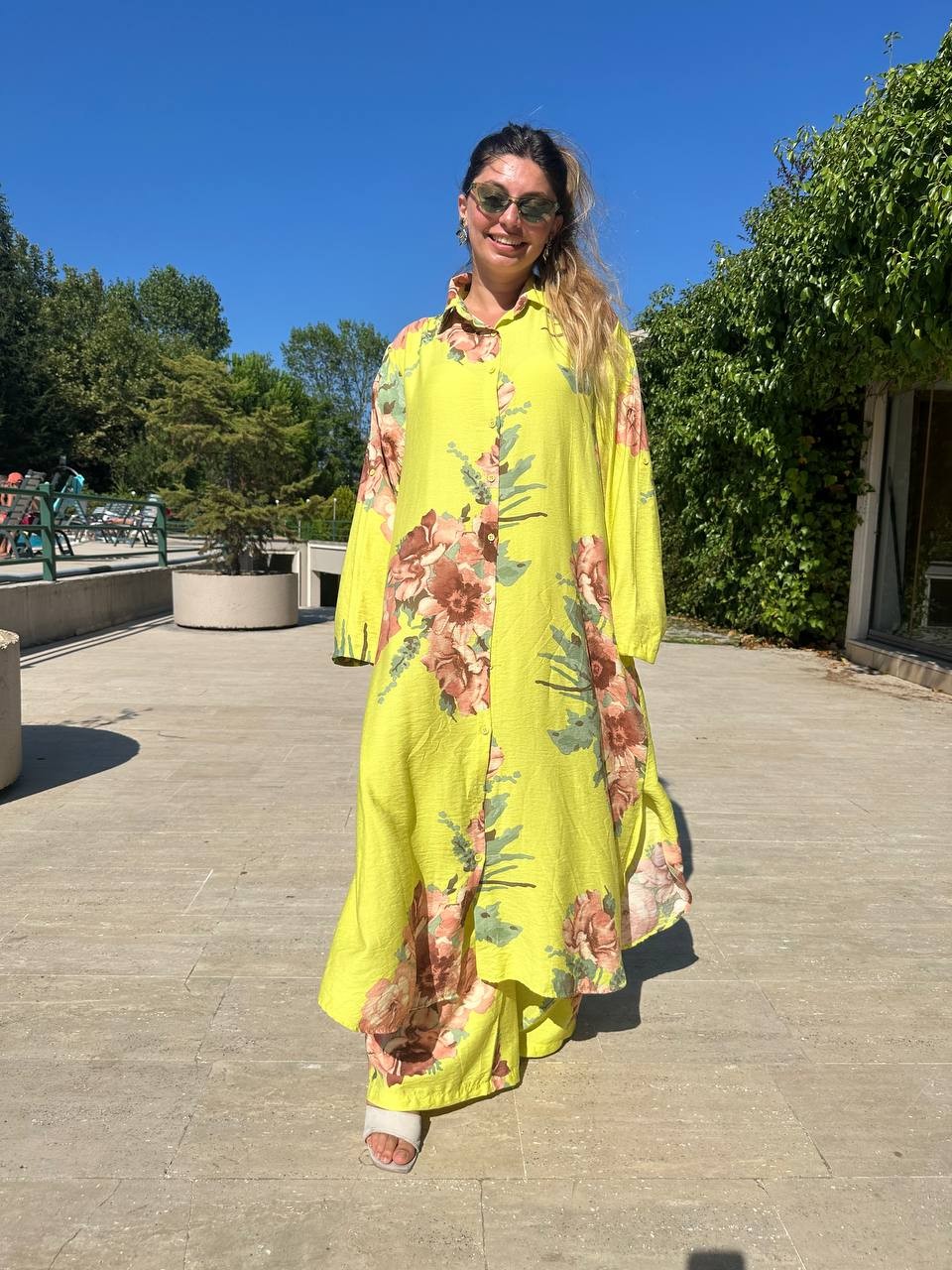 Çiçek Desenli Tunic Pantolon İkili Takım