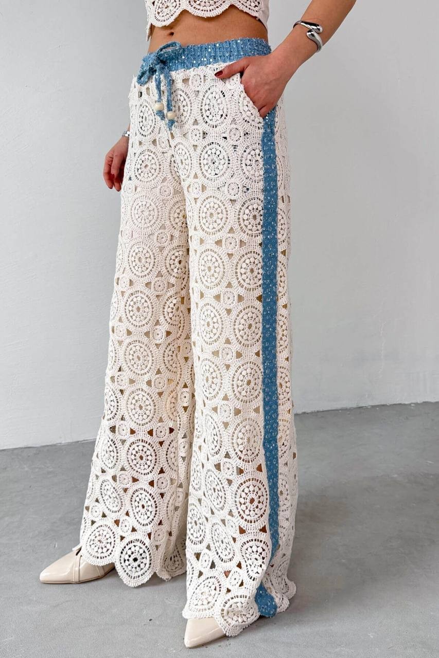 TASARIM Soft Payetli Jean Pamuk Dantelli Pantolon