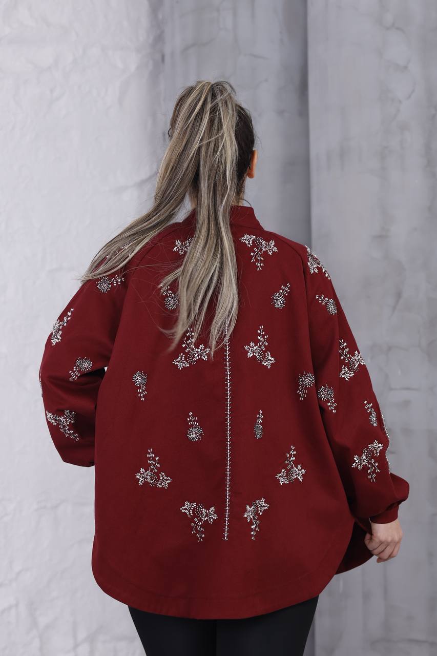 El İşi Boncuk İşlemeli Gabardin Ceket