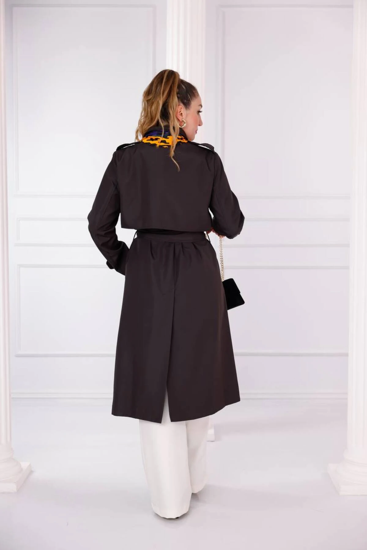 Kruvaze Yaka Uzun Trençkot