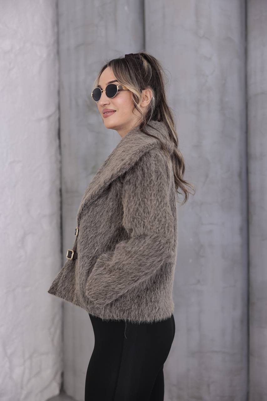 Premium Kaşmir Deri Tokalı Kısa Ceket