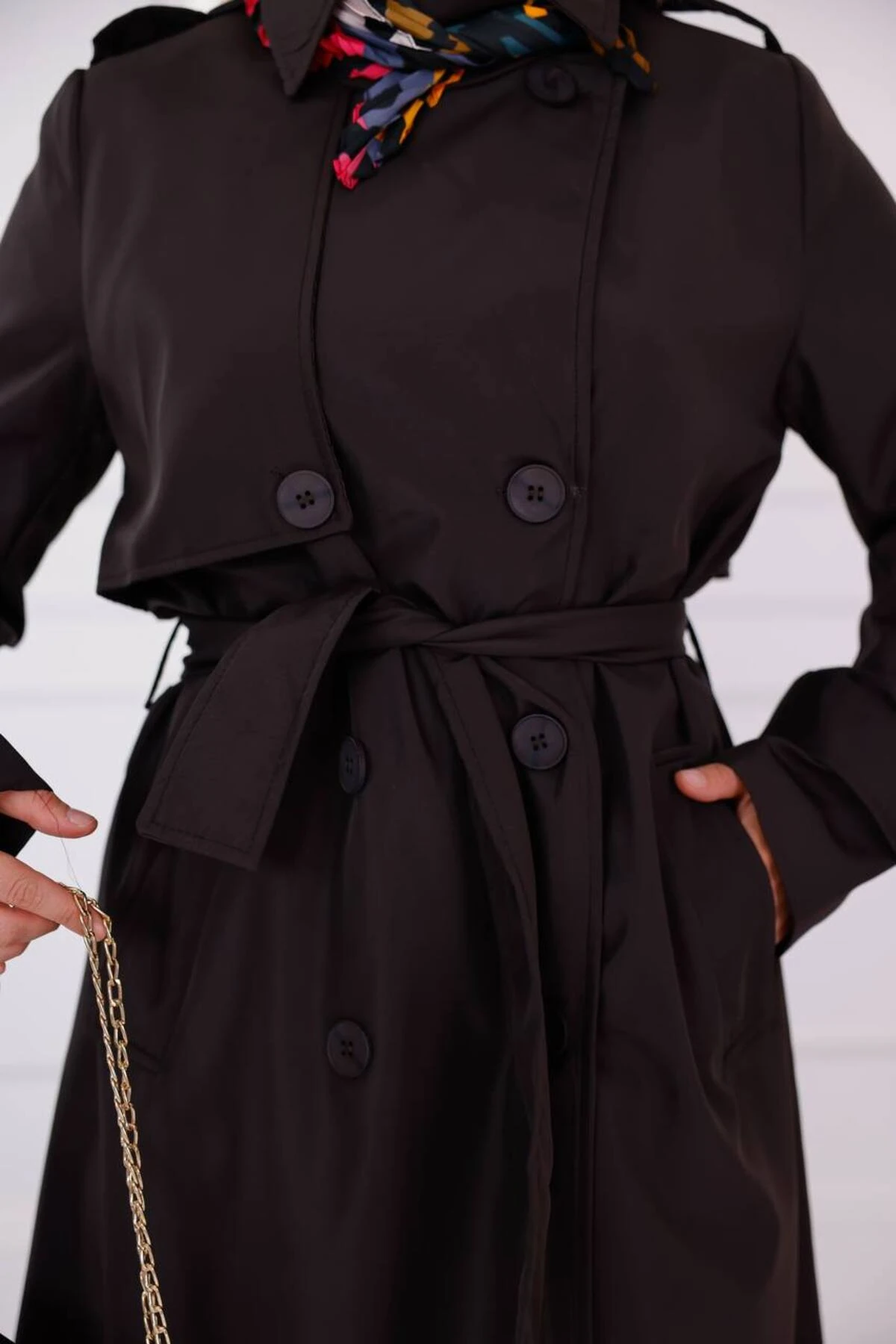 Kruvaze Yaka Uzun Trençkot