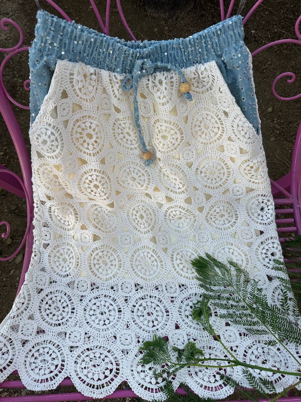 TASARIM Soft Payetli Jean Dantel Etek