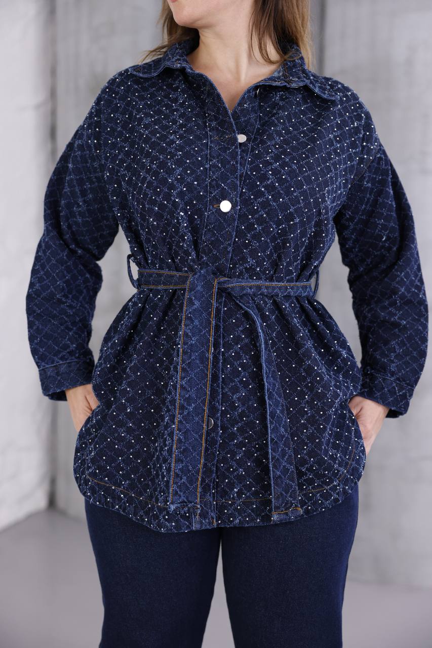 Genç Büyük Beden Swarovski Taşlı Premium Jean Tunik Takım