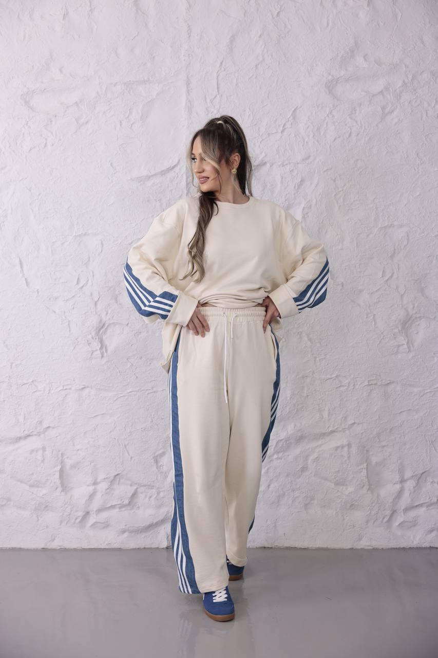 %100 Pamuklu 3 İplik Kot Detaylı Oversize Pamuk Eşofman Takımı