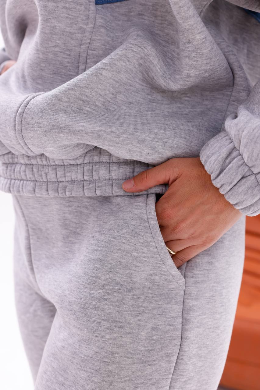 Tasarım Kapşonlu Oversize Jean Detaylı Sweatshırt Eşofman Takım