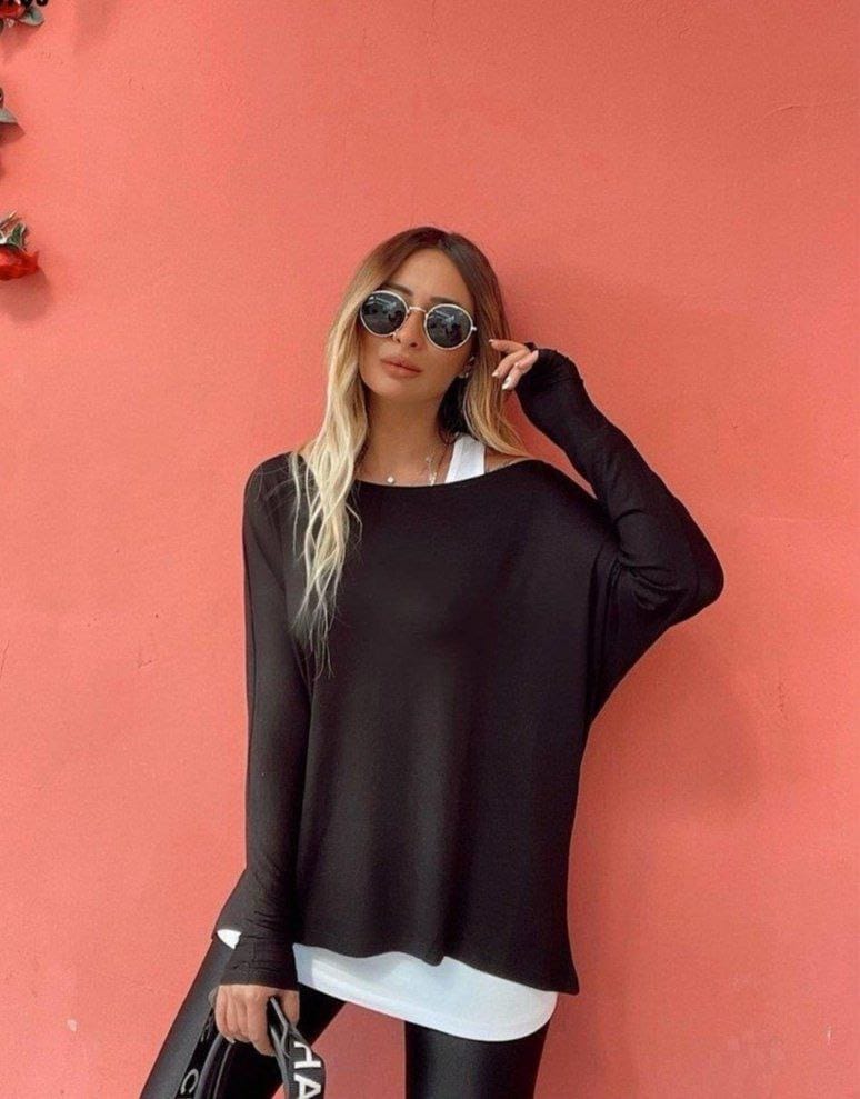 UZUN KOLLU TEK OMUZ AÇIK ÇİLEK BLUZ VE VİSKON ATLET