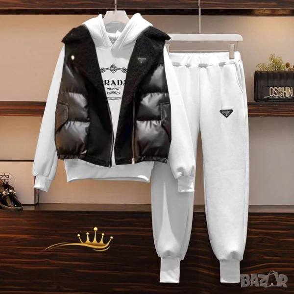 Prada İthal 3 İplik Şardonlu Teddy Kuzu Detaylı Yelek Spor 3 lü Takım