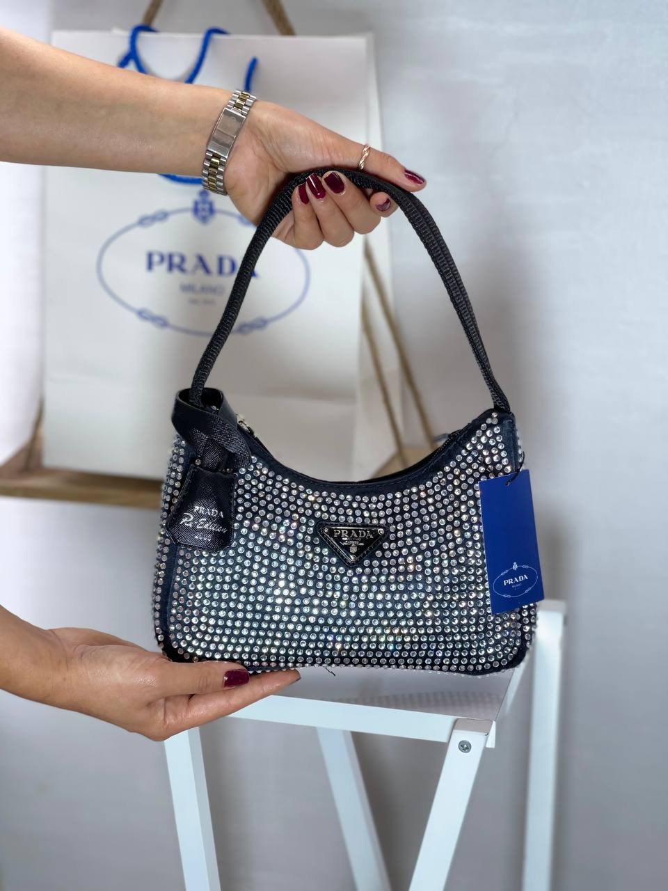 Prada Milano  i thal Taş Detaylı El Çantası 