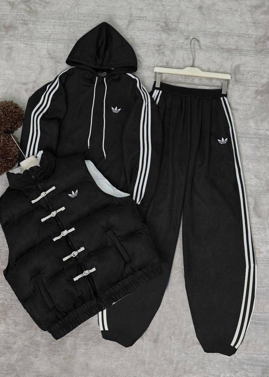 İTHAL ADİDAS ŞİŞME YELEK FULL COMPACT 3İPLİK ŞARDONLU DETAYLI 3 lü SPOR TAKIM