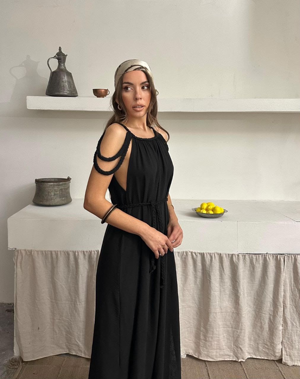 Örgü Detaylı Helen Keten Elbise