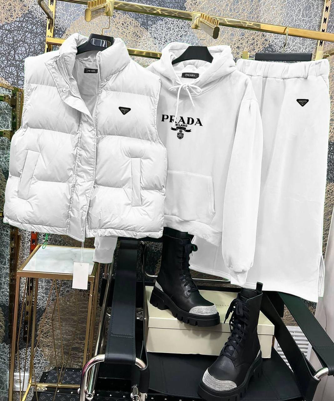 Prada Memory Kumaş İthal Full Compact  Şardonlu Kumaş 3’lü Etekli Spor Takım