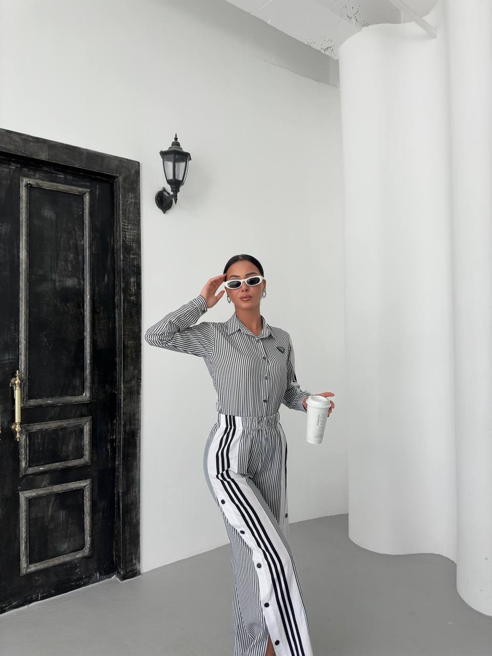Prada   Linen Boyuna Çizgili Set