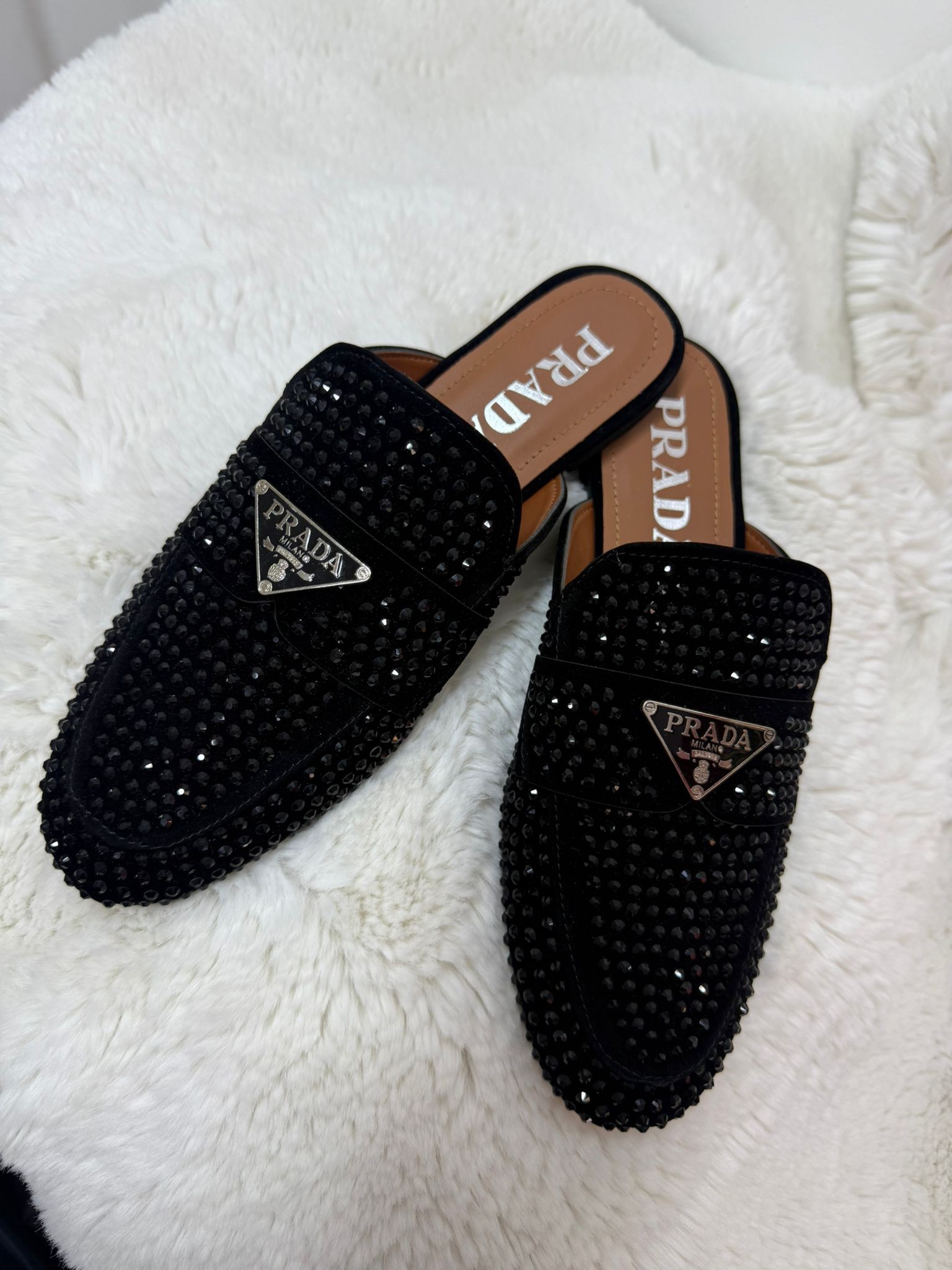 Prada Taşlı Terlik Siyah Taşlı